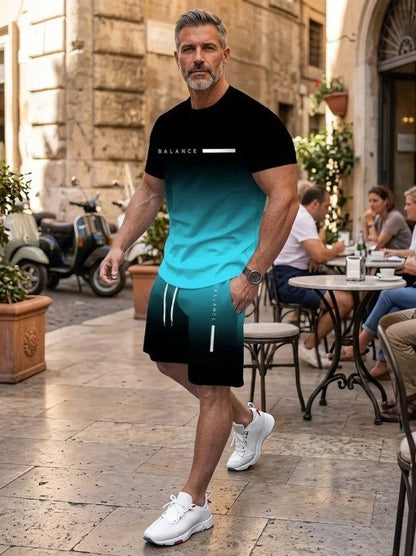 Men’s Gradient Short Sleeve Tracksuit 2-Piece Set