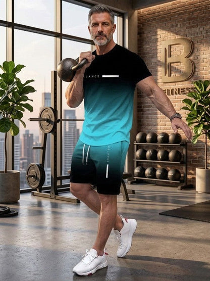 Men’s Gradient Short Sleeve Tracksuit 2-Piece Set