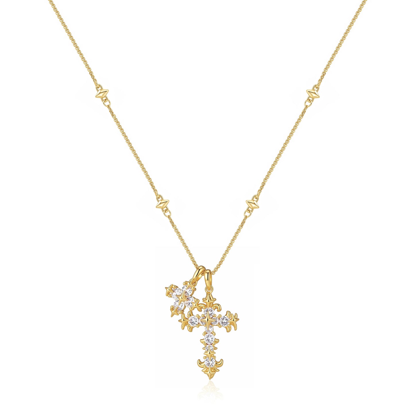 ✨16K Gold coating, iris flower cross long necklace 'Light of Faith'