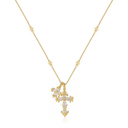 ✨16K Gold coating, iris flower cross long necklace 'Light of Faith'