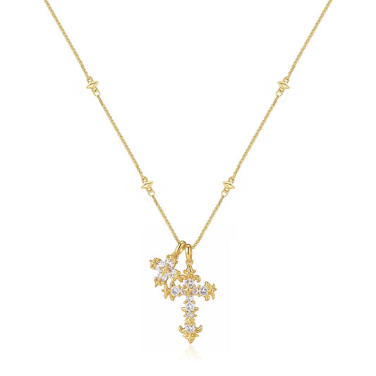 ✨16K Gold coating, iris flower cross long necklace 'Light of Faith'