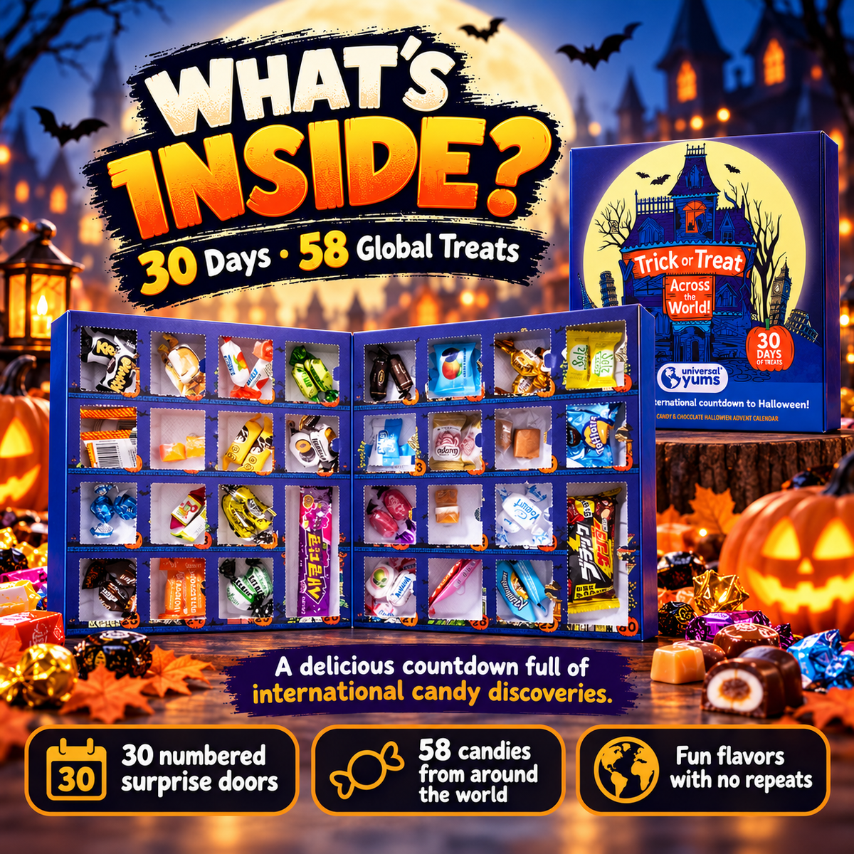 🍬 30 Days of Halloween Treats – 58 International Candy Surprises Advent Calendar