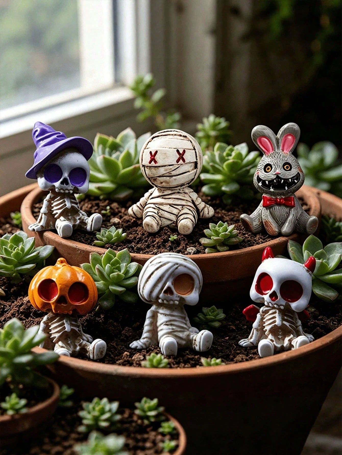6pcs Halloween Funny Skeleton Mummy Figurines