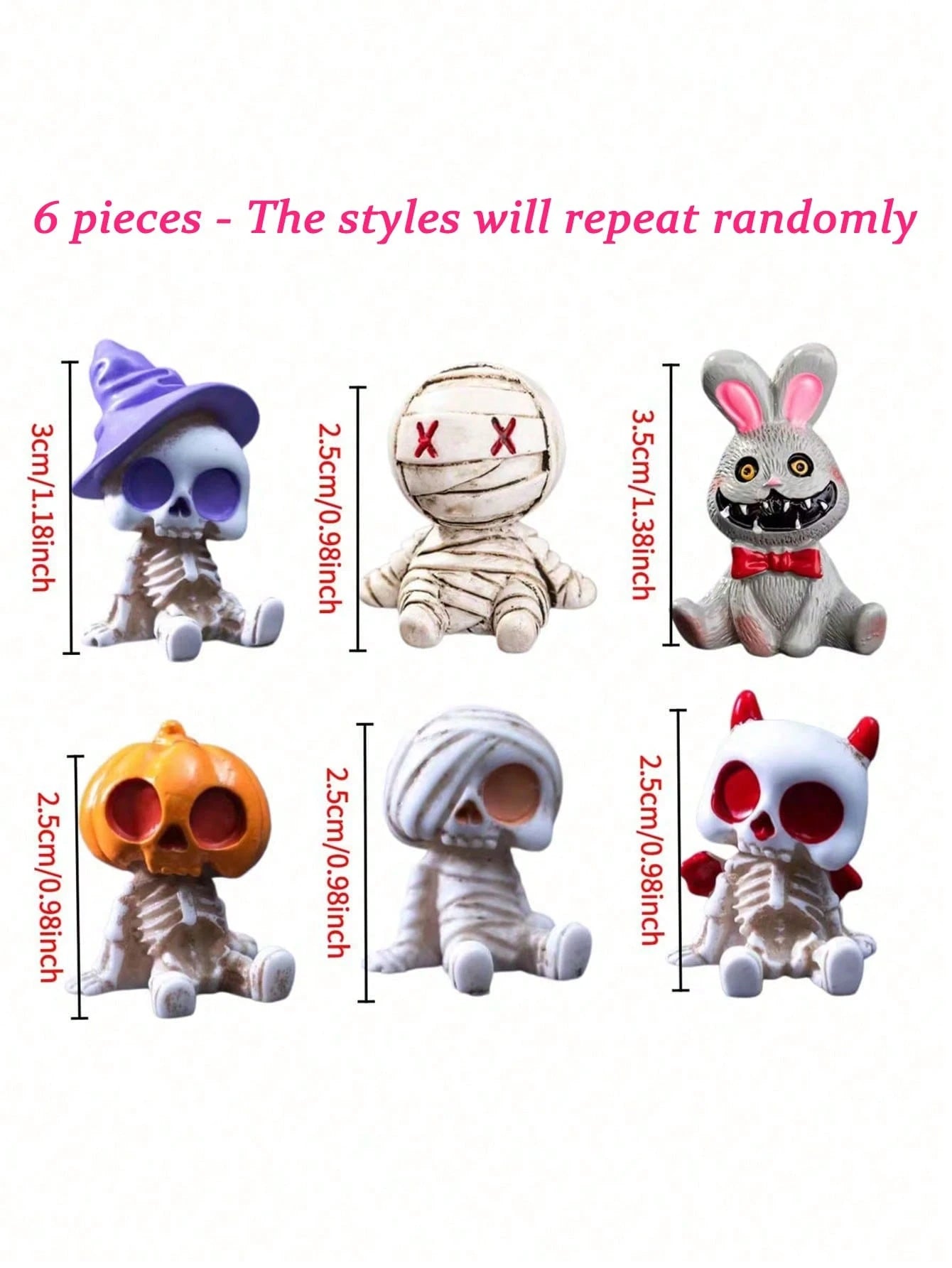 6pcs Halloween Funny Skeleton Mummy Figurines