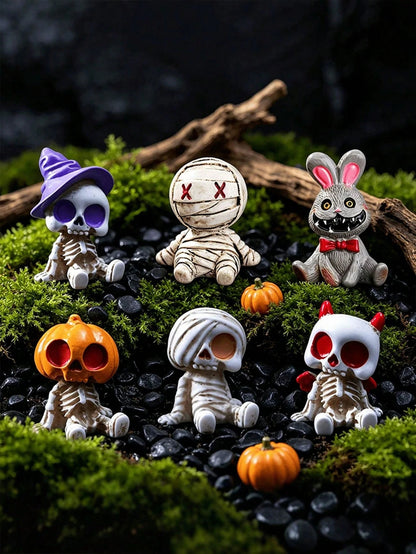 6pcs Halloween Funny Skeleton Mummy Figurines