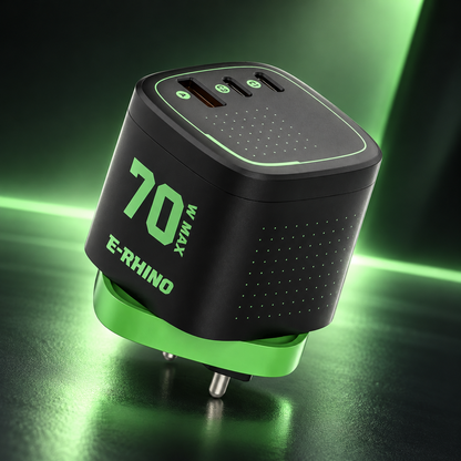 Global Travel Charger (70W, 3-Port, GaN, Integrated Rotary Plug)