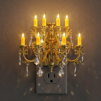 Vintage gold candle night light with warm ambient glow