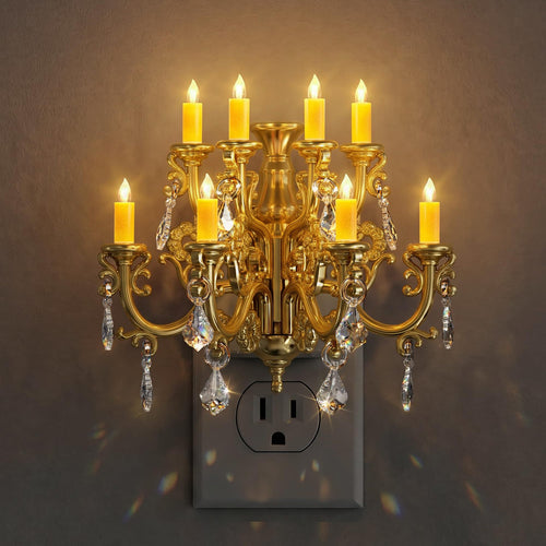 Vintage gold candle night light with warm ambient glow