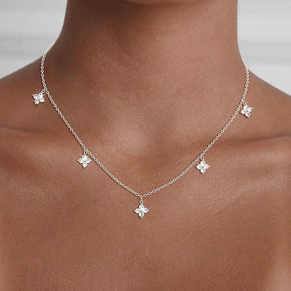 5-Petal Golden Zircon Sparkling CZ Necklace - Trendy Charms Gold & Silver Floral Necklace