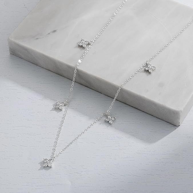 5-Petal Golden Zircon Sparkling CZ Necklace - Trendy Charms Gold & Silver Floral Necklace