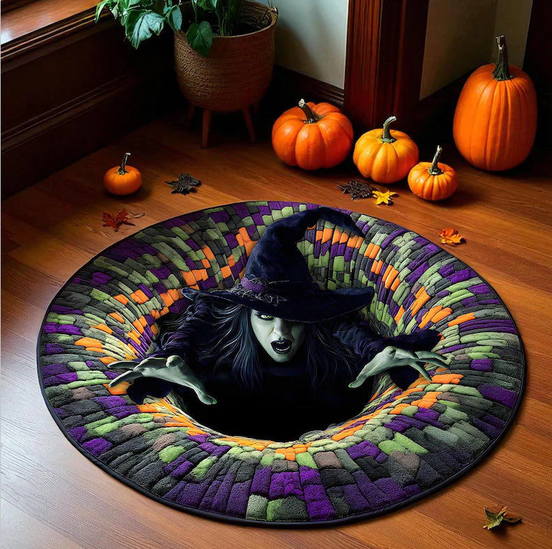 3D Skeleton Vortex Quilted Round Halloween Rug