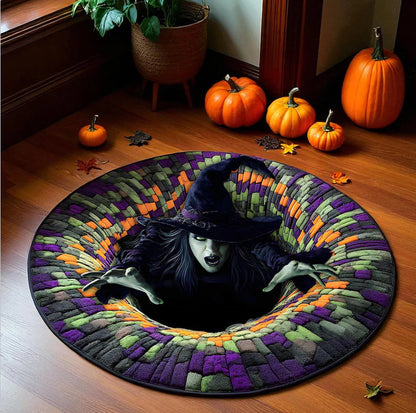 3D Skeleton Vortex Quilted Round Halloween Rug