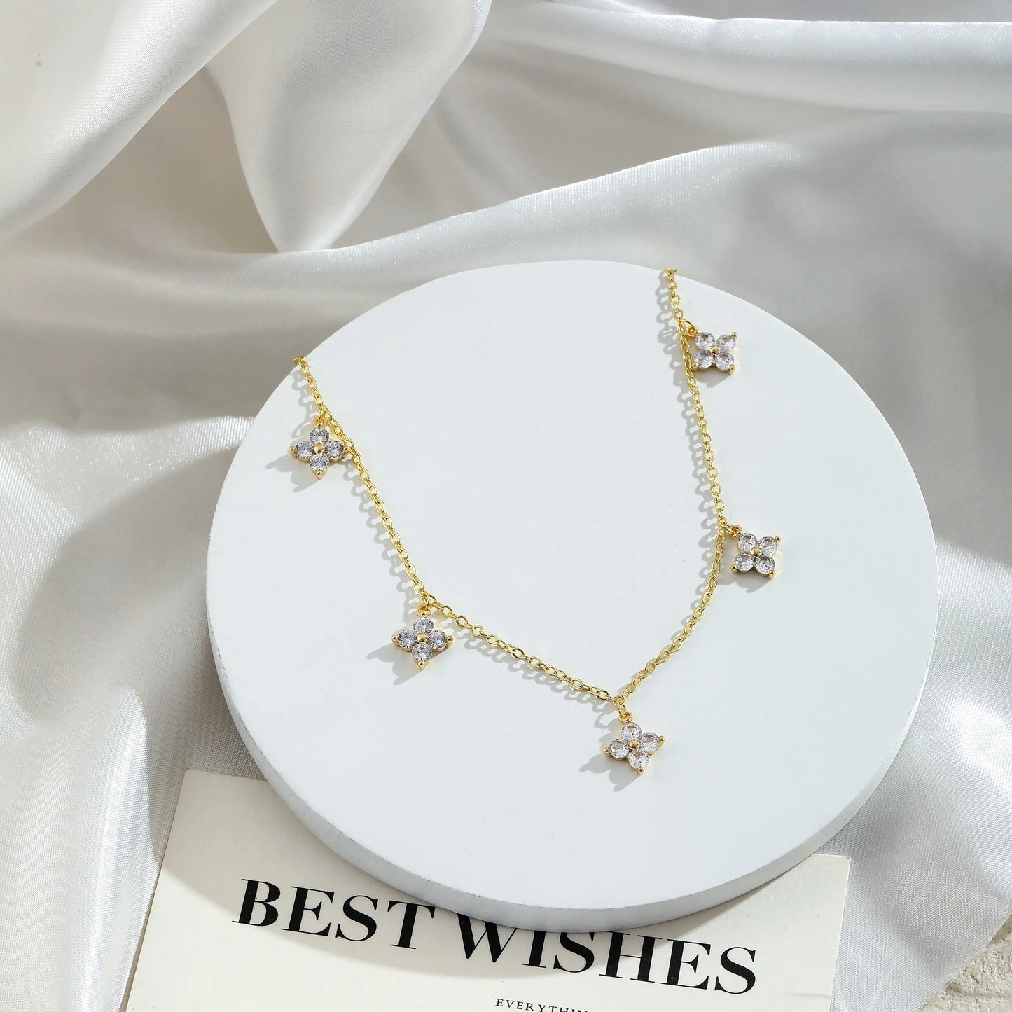 5-Petal Golden Zircon Sparkling CZ Necklace - Trendy Charms Gold & Silver Floral Necklace