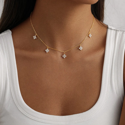 5-Petal Golden Zircon Sparkling CZ Necklace - Trendy Charms Gold & Silver Floral Necklace