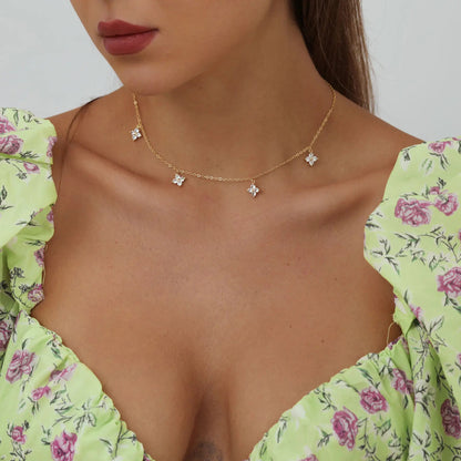 5-Petal Golden Zircon Sparkling CZ Necklace - Trendy Charms Gold & Silver Floral Necklace