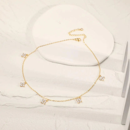 5-Petal Golden Zircon Sparkling CZ Necklace - Trendy Charms Gold & Silver Floral Necklace