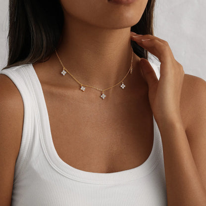 5-Petal Golden Zircon Sparkling CZ Necklace - Trendy Charms Gold & Silver Floral Necklace