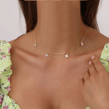 5-Petal Golden Zircon Sparkling CZ Necklace - Trendy Charms Gold & Silver Floral Necklace