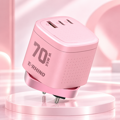 Global Travel Charger (70W, 3-Port, GaN, Integrated Rotary Plug)