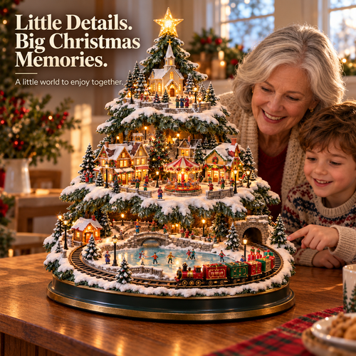 ✨LAST DAY 49% ✨OFF Lighted Christmas Village Tree with Train & Carousel