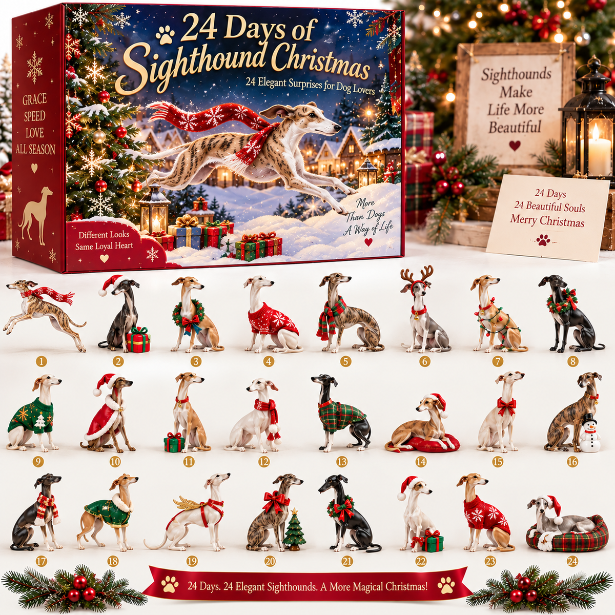 😂SANTA, WE NEED A BIGGER SOFA!24 Days of Christmas — Greyhound & Whippet Collectible Countdown Set