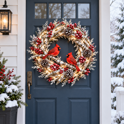 🔥 LAST DAY 49% OFF 🎄🐦 Cardinal Winter Glow™ | Lighted Christmas Wreath