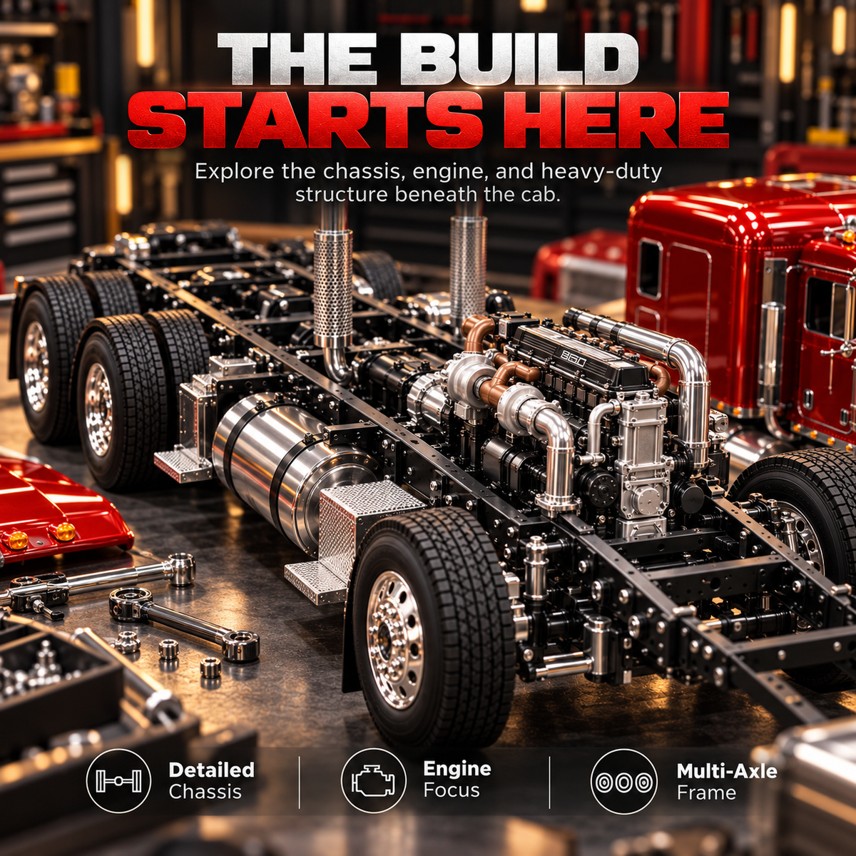 🚛 Candy Apple Red American Truck Model Kit – Build Your Own Classic Semi Truck