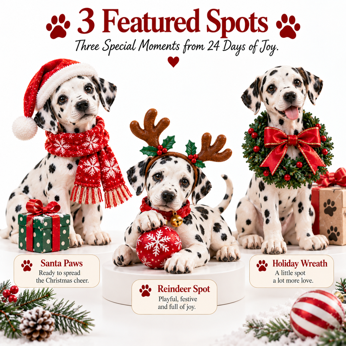 ❄️ SPOTS IN THE SNOW… IT MUST BE A DALMATIAN! 🐾24 Spotted Dog Collectible Countdown Set