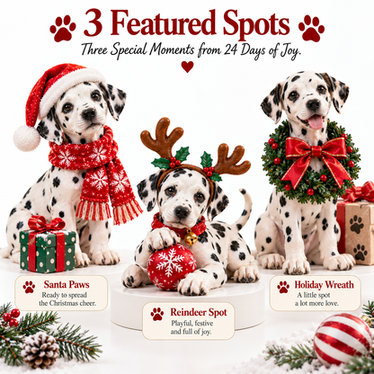 ❄️ SPOTS IN THE SNOW… IT MUST BE A DALMATIAN! 🐾24 Spotted Dog Collectible Countdown Set
