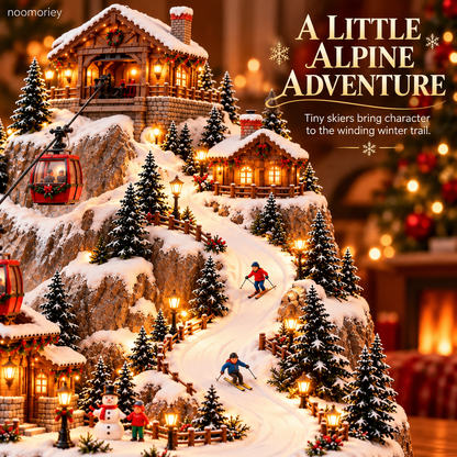 Animated Christmas Mountain Cable Car & Ski Village Scene