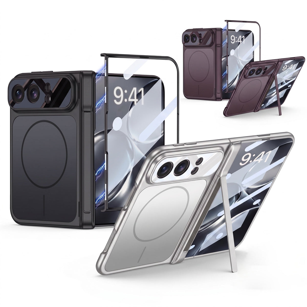 For iPhone Duo -3 In 1 Magnetic Case + Screen Protector & Hinge Stand