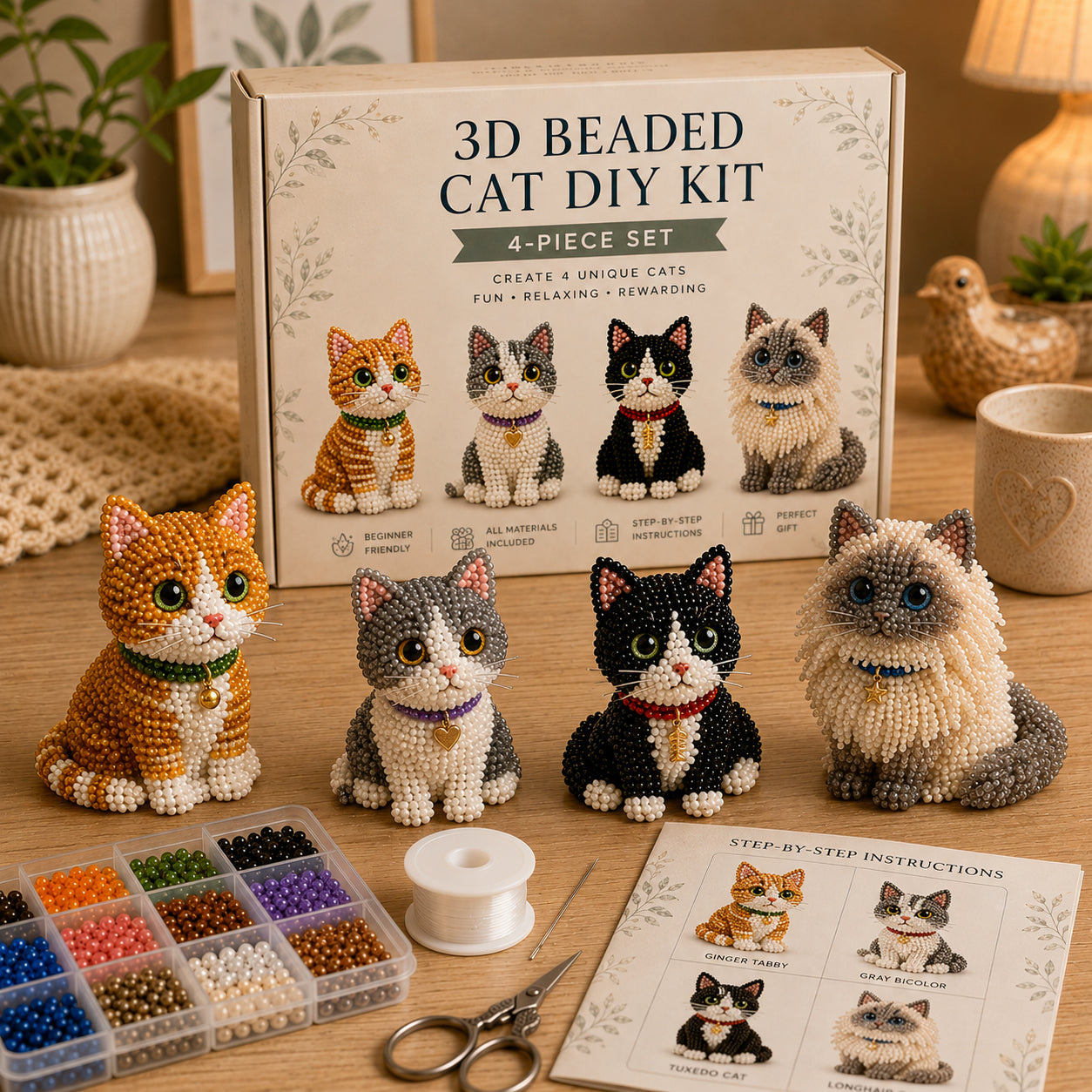 HOT🐾 3D Beaded Pet DIY Kit– Adorable 4-Piece Handmade Pet Craft Set