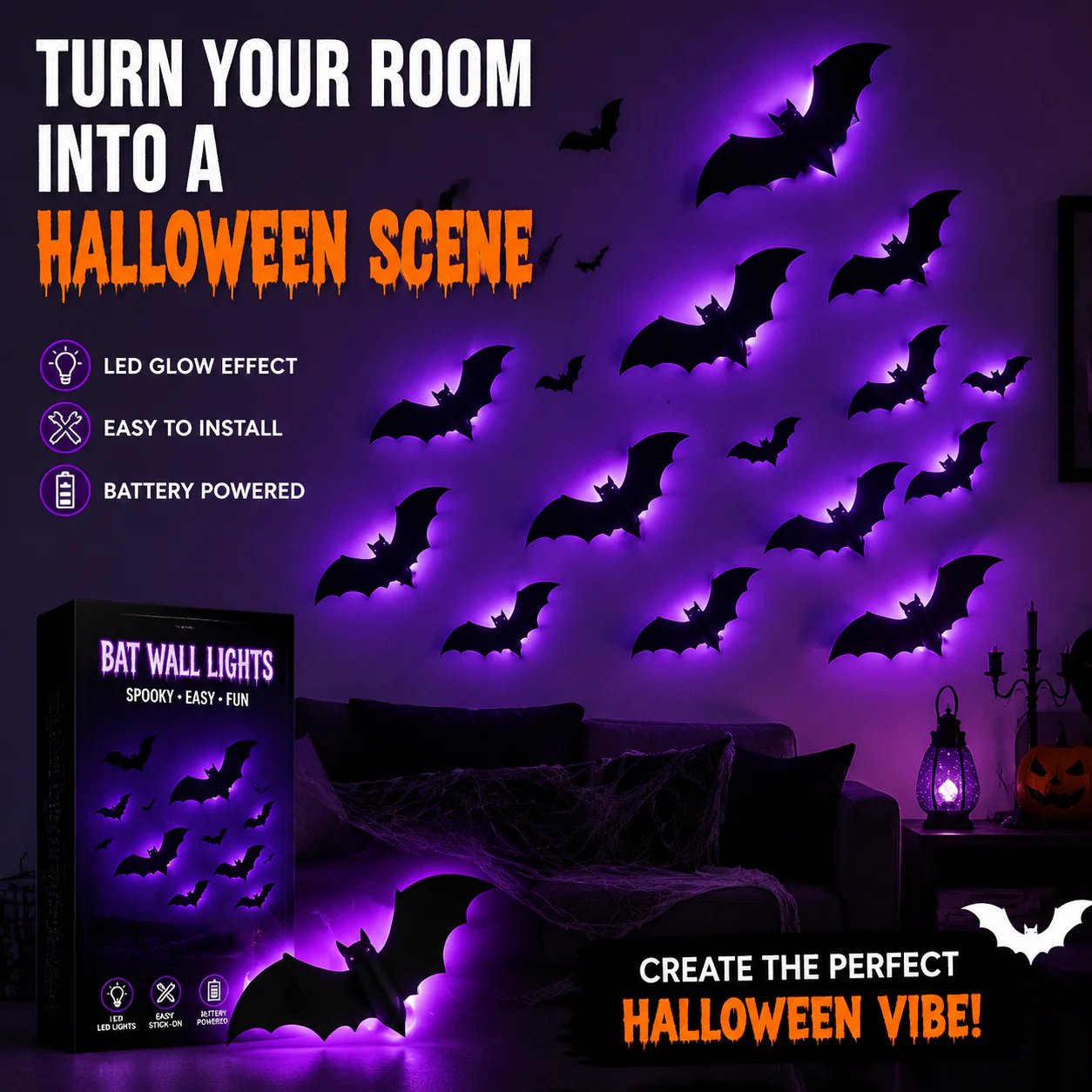 🦇Light Up Your Walls with Halloween Bat Atmosphere Decor