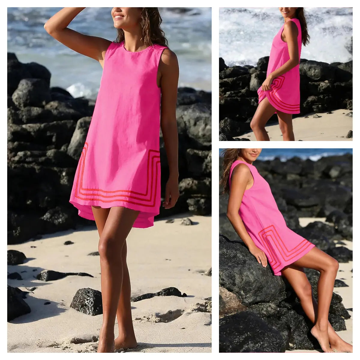 Women's Boho Sleeveless Mini Dress with Pockets