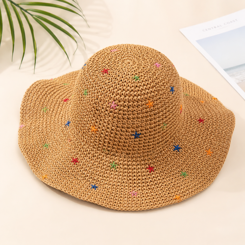Colorful Rafia Wide Brim Straw Sun Hat
