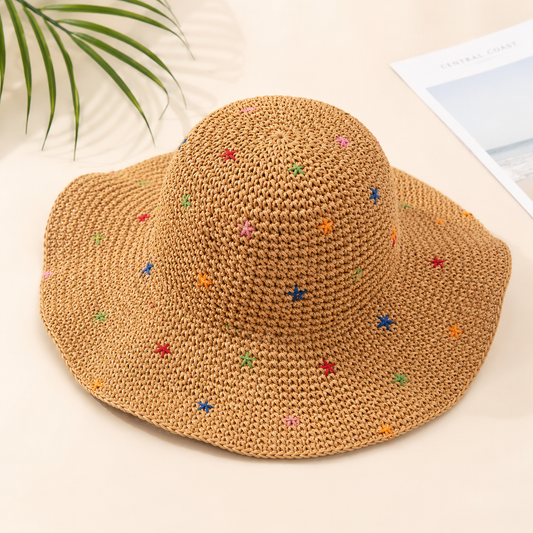 Colorful Rafia Wide Brim Straw Sun Hat