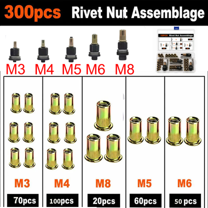 🔥 LAST DAY 50% OFF-🔧 Complete Drill-Powered Rivet Nut Kit – M3–M8 Threaded Insert Tool Set