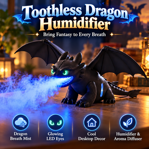 🐉 Black Dragon Mist Humidifier – Magical Blue Dragon Breath, Glowing Green Eyes & Fantasy Desk Decor ✨