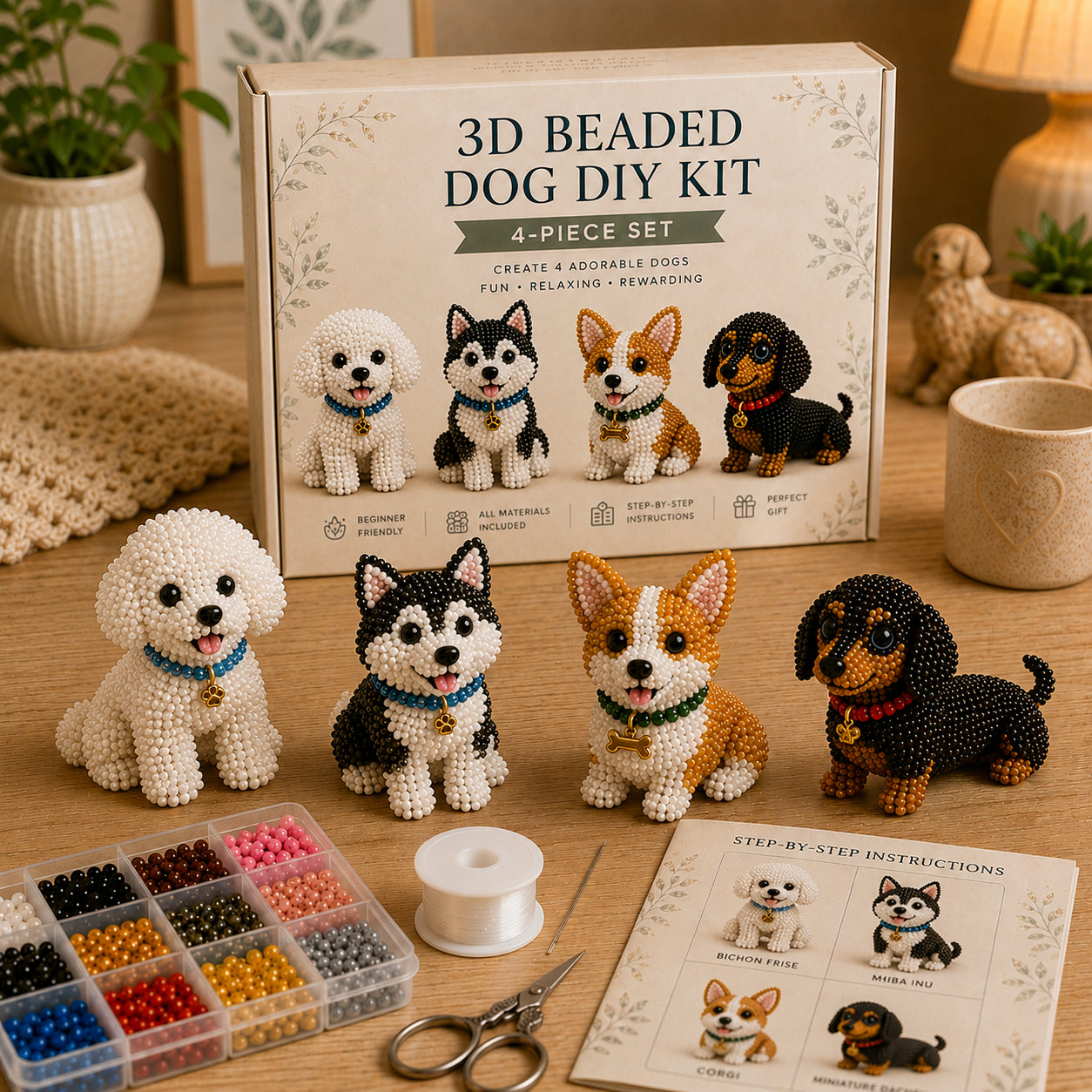 HOT🐾 3D Beaded Pet DIY Kit– Adorable 4-Piece Handmade Pet Craft Set