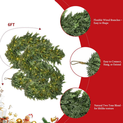 6 FT Artificial Cedar Garland – Realistic Winter Greenery