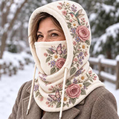 🌸 Women’s Floral 3-in-1 Winter Hood – Fleece-Lined Hat, Face Cover & Neck Warmer (📦 Buy 2 Free Shipping)