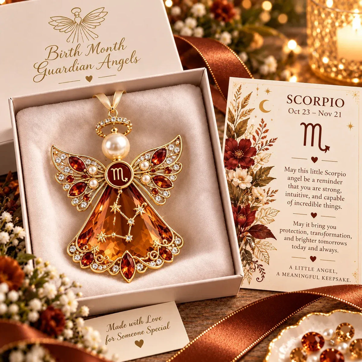 👼 Christmas Zodiac Guardian Angel Keepsake | 12 Signs with Jewel-Toned Designs & Meaningful Gift Cards ✨