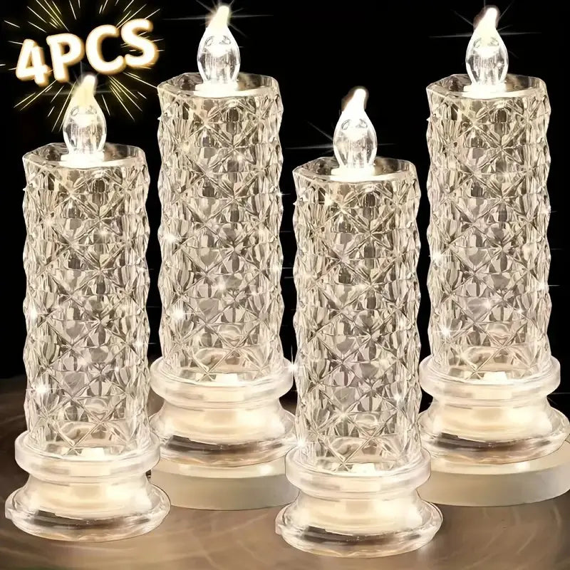 4-Piece LED Candle Lights with Rose Pattern – Elegant Ambient Lighting Effect