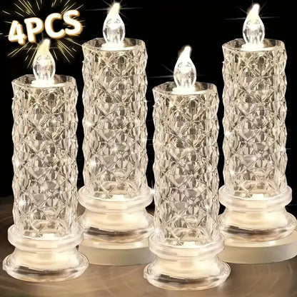 4-Piece LED Candle Lights with Rose Pattern – Elegant Ambient Lighting Effect