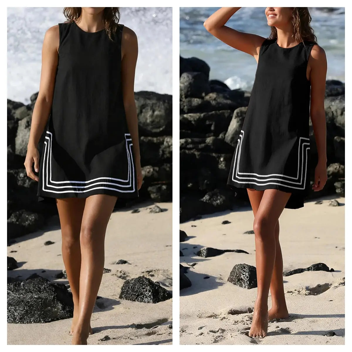 Women's Boho Sleeveless Mini Dress with Pockets