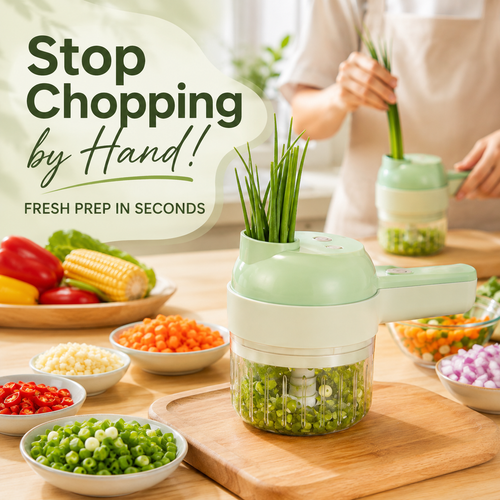 🧄 🌶️4-in-1 Handheld Electric Chopper: Slice, Mince, Peel & Auto-Clean!