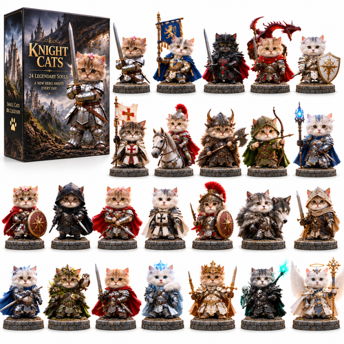 24 Days of Knight Cats – 24 Legendary Fantasy Cat Figurines | Christmas Countdown Collectible Gift Set