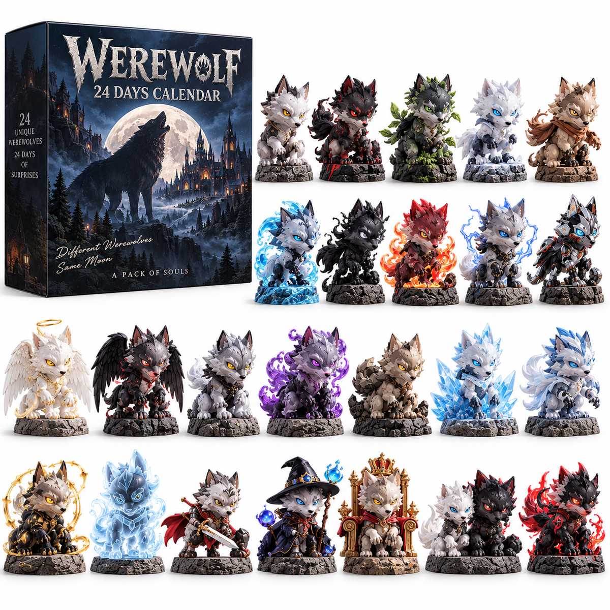 🐺 24 Days of Werewolves Advent Calendar – 24 Unique Fantasy Wolf Collectible Figurines