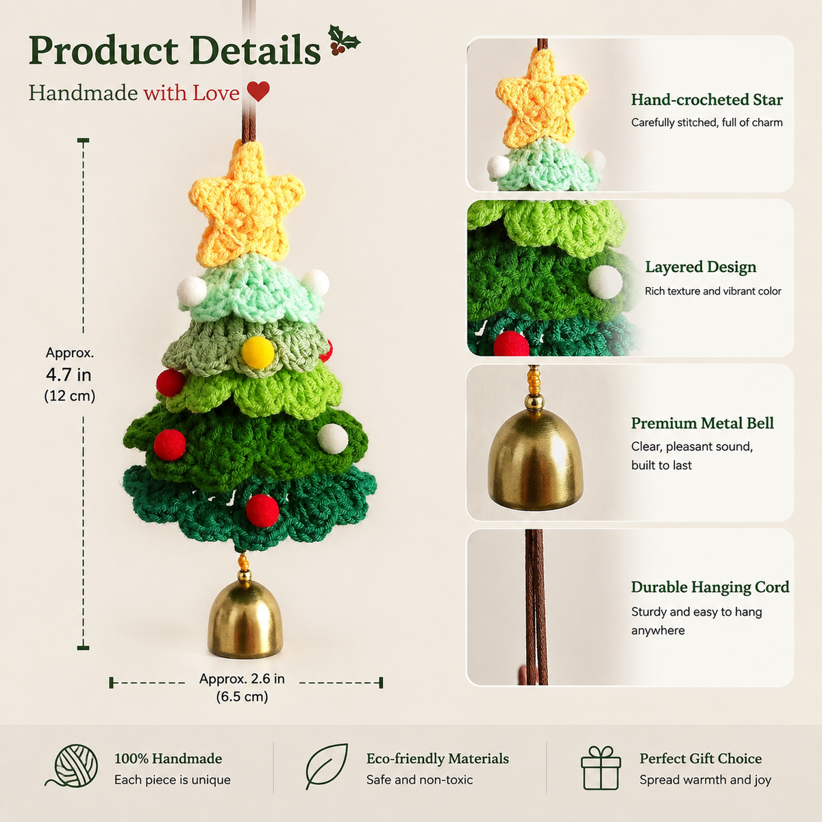 100% Handmade Crochet Christmas Tree Car Charm(  )   - The Best Christ