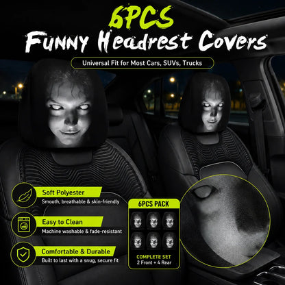 🔥Halloween Scary Face Car Headrest Covers (2-Pack) 🚗